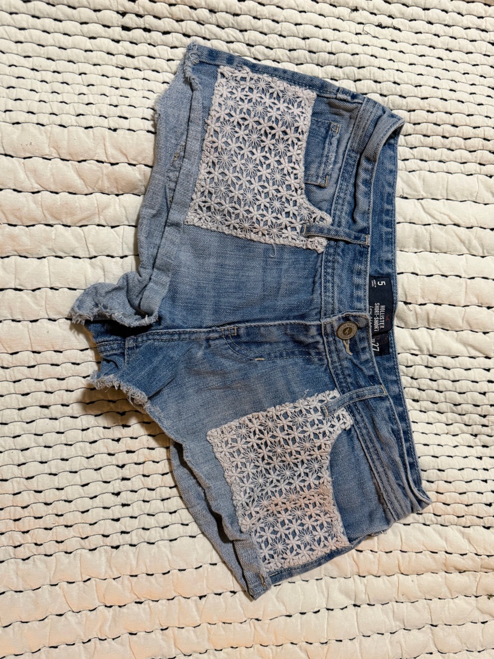 Hollister Light Blue Denim Lace-Panel Jean Shorts